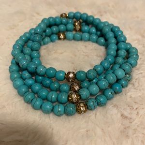 Set of turquoise color beaded bracelets